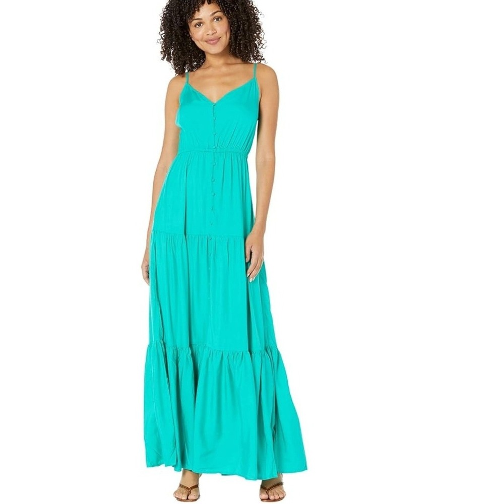 BB Dakota Steve Madden‎ Vivid Green Tiered Button Front Maxi Dress XS